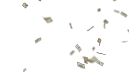 Many USA 100 dollars bill falling from the sky