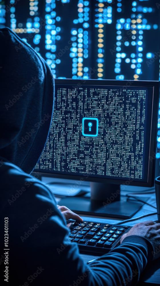 Fototapete Hacker working on computer with code.