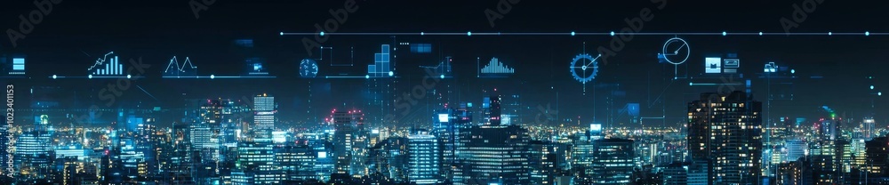 Poster The ERP Enterprise Resource Planning system on a virtual screen with links to the business intelligence system