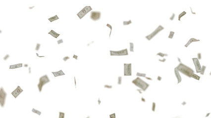 Many USA 100 dollars bill falling from the sky