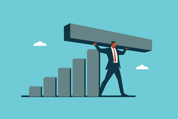 Fototapeta premium Strong and confident businessman helps to lift and improve the graph