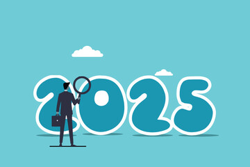 The conscientious entrepreneur observes with a magnifying glass the business opportunities in 2025