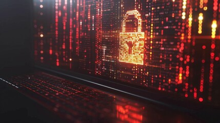 Fototapeta premium Digital Security with Lock Icon and Code Background