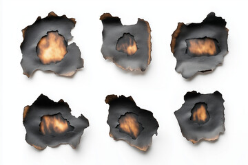 Fototapeta premium Collection of burnt holes in piece of papers