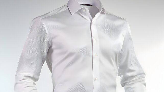 Crisp and Elegant White Dress Shirt Isolated Against a Soft Minimalist Background  The Shirt Features Long Sleeves and a Clean Unadorned Design Suitable for Formal or Business Attire