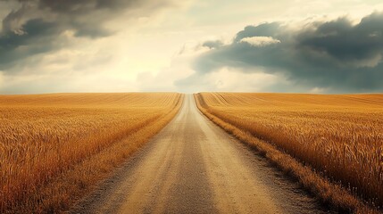 Obraz premium Rural road through golden wheat fields