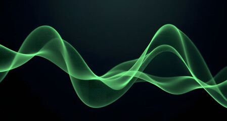 Abstract 3D green wave on dark background. Digital data structure. Future technology grid or sound grid. Advanced technology concept. Background for banners, posters, business cards.