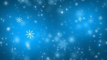 snow flakes and glitter shiny stars on blue sky background,white snow flakes flying ,happy new year and merry Christmas holiday social media design element ,winter snowy sky