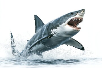 Naklejka premium Fierce Great White Shark Breaching Surface