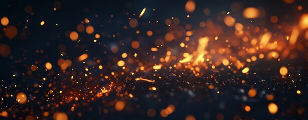 Halloween Witch. Sparkling fire particles over black background. Abstract dark glitter sparkles on fire particles.