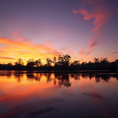 Obraz premium Breathtaking Sunset Over Serene Lake Reflections