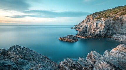 Fototapeta premium Serene coastal landscape with rocky cliffs