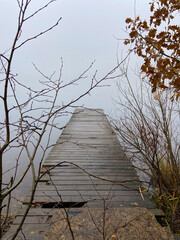 The wooden bridge over the lake