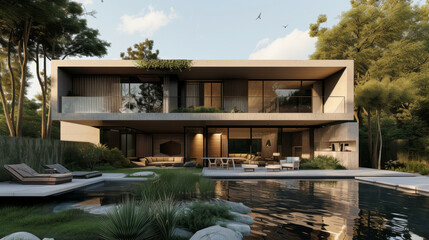 Beautiful Luxury Home with Swimming Pool at Sunset