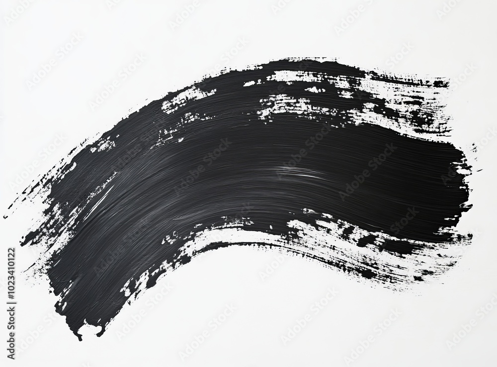 Wall mural Using a brush, draw abstract watercolor black color on white paper.