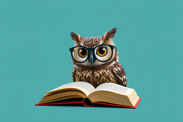 Wise Owl with Glasses and Book - Symbol of Knowledge and Wisdom.generative AI