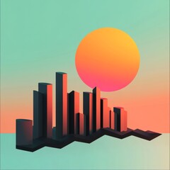 A digital representation of a financial graph with rising bars, set on a minimalist background