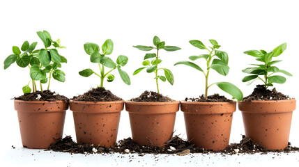 Sunflowers seedling growing in a pot with soil ,Plants trees germination isolated on white background 
