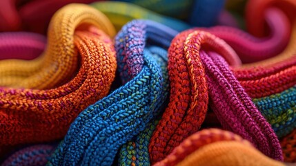 Vibrant colorful textile threads intertwined