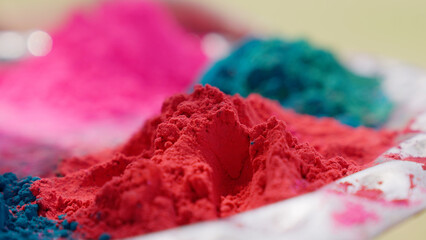 Closeup Shot of Red Holi Color in Thali