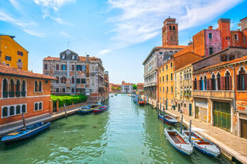 Fototapeta premium Venice cityscape, canal in Cannaregio and San Geremia church, Italy