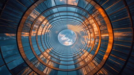 Circular perspective of a modern skyscraper.
