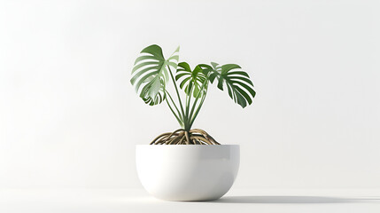 Potted plant with isolated white background ,Minimalistic Abstract Background with Blurred Shadows of Leaves and Plants on White Wall