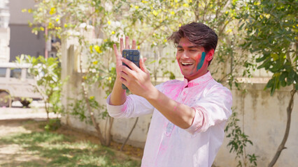 Indian Man Wishing Happy Holi on Video Call