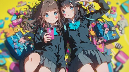 自撮りをするアニメ調の日本人美少女