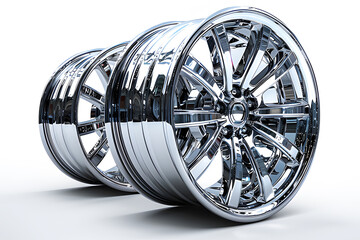 Wheel alloy car wheels rim silver chrome luxury or Mag Wheel high performance auto part decoration on white background Transport vehicles transportation. Car accessories.