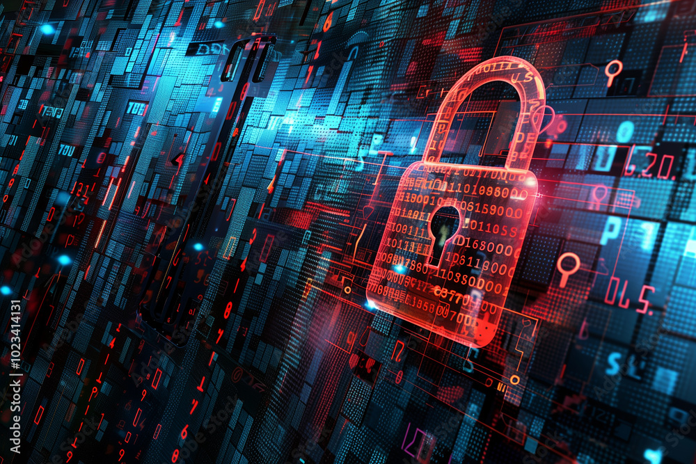 Poster data security breach digital system hacked internet cyber attack alert concept with virtual display 