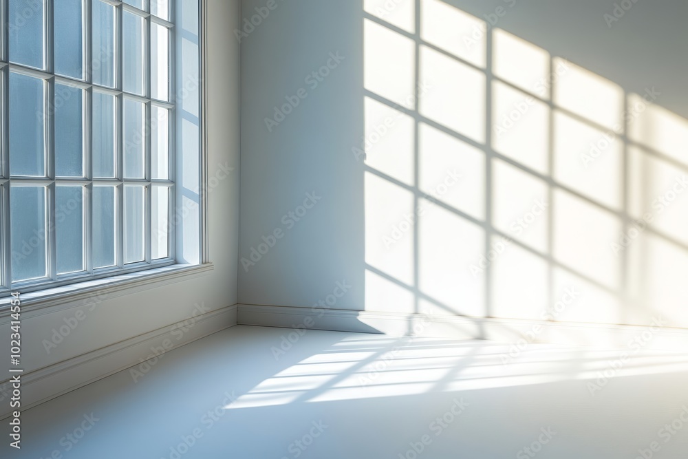 Poster blurred light shadow of leaf on white background. natural shadows of tree branches on white wall. sh