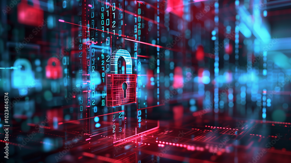 Poster data security breach digital system hacked internet cyber attack alert concept with virtual display 