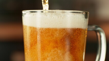 Close-up of Pouring Beer Drink, Super Macro shot.
