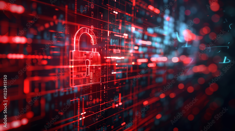 Poster data security breach digital system hacked internet cyber attack alert concept with virtual display 