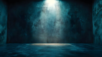 Dark Blue Grunge Concrete Wall Background with Spotlight Illustration