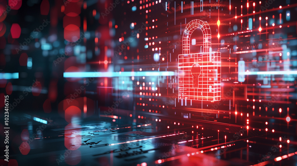 Poster data security breach digital system hacked internet cyber attack alert concept with virtual display 