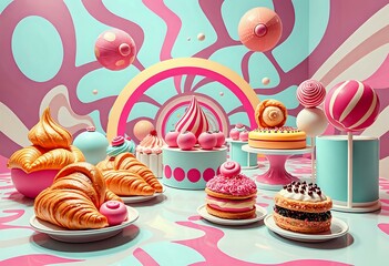 Colorful Dessert Display with Cupcakes, Cakes & Pastries - Perfect for Baking or Sweet Tooth Stock Photos