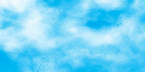 Vector blue watercolor art background with white clouds and blue sky. Light sky blue shades watercolor background. Sky Nature Landscape Background. sky background with white fluffy clouds. panorama.