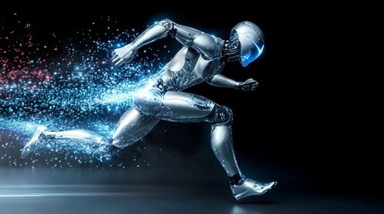Futuristic Running Robot in Motion, High-Tech AI and Robotics, Advanced Technology, Speed and Innovation, Generated AI
