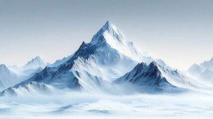 Fototapeta premium isolated snowcapped mountain on a pristine white background evoking a sense of peace and tranquility symbolizing the beauty of nature and the allure of winter landscapes