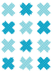 Set of paper sheets isolated on white. Pieces of decorative tape for scrapbooks. Washi tapes collection in vector. Ripped paper. Torn pieces of paper from a notebook in a cell. Blue ribbons