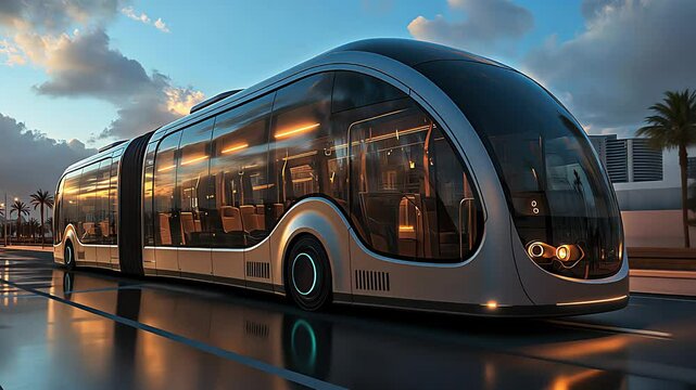 futuristic self-driving electric bus high technology. Created with generative AI.	