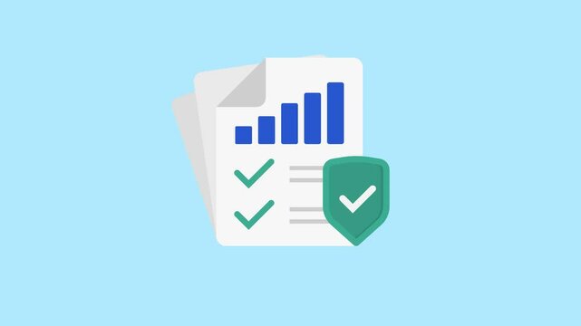 2d animation statistics paper with ascending graph and shield