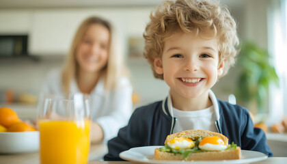 Six-Year-Old Boy Enjoying Breakfast at the Table | Cheerful Morning Routine for Kids