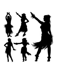 Hawaiian hula girl dancer action pose silhouette