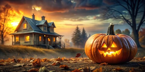 halloween background with pumpkin and house