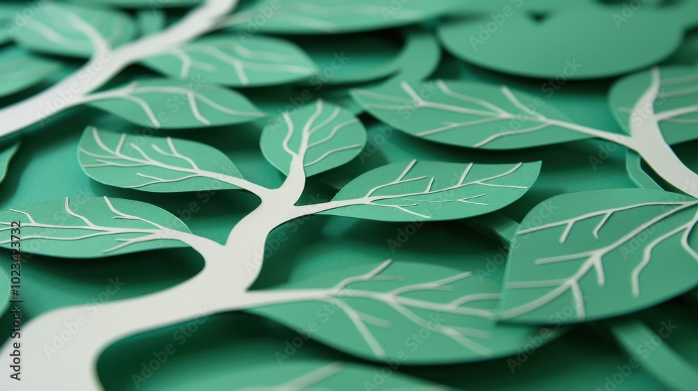 Sticker Abstract Green Leaves on Paper for Nature Concept