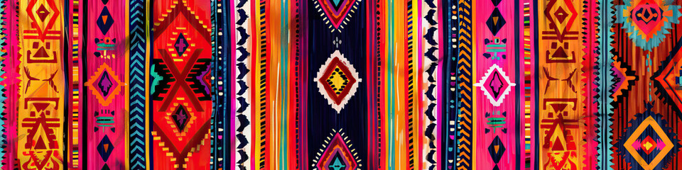 A vividly colored Mexican textile, its geometric designs and rich hues evoking the vibrancy of the Mexican culture.