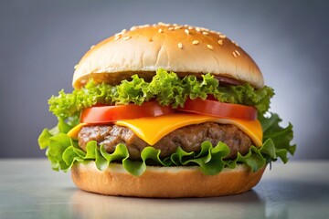 hamburger with beef patty, cheese, lettuce, tomato